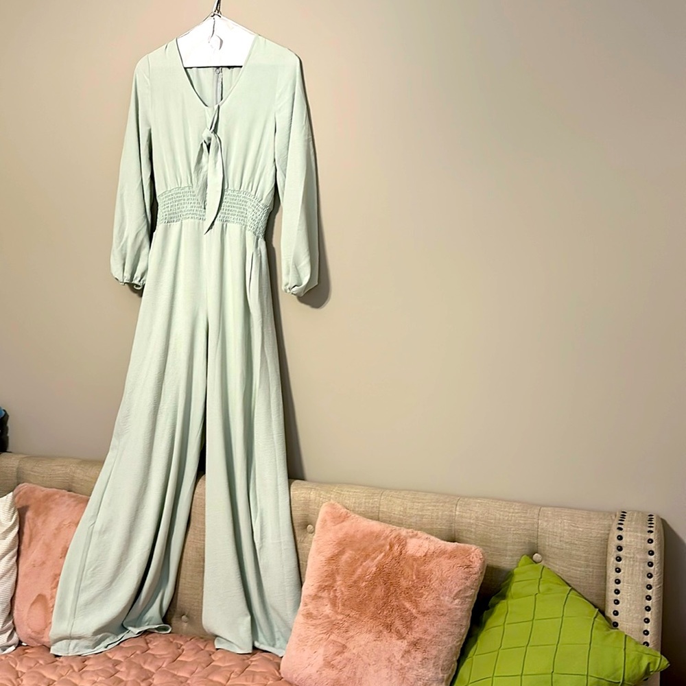 Mid sleeve wide leg jumpsuit